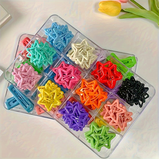 20/40pcs Assorted Colorful Star-Shaped Alloy Hair Clips Set, Elegant Retro Style, Lightweight Hollow-Out Design, Fashion Hair Accessories For Daily Wear And Styling, Perfect for Women & Eid