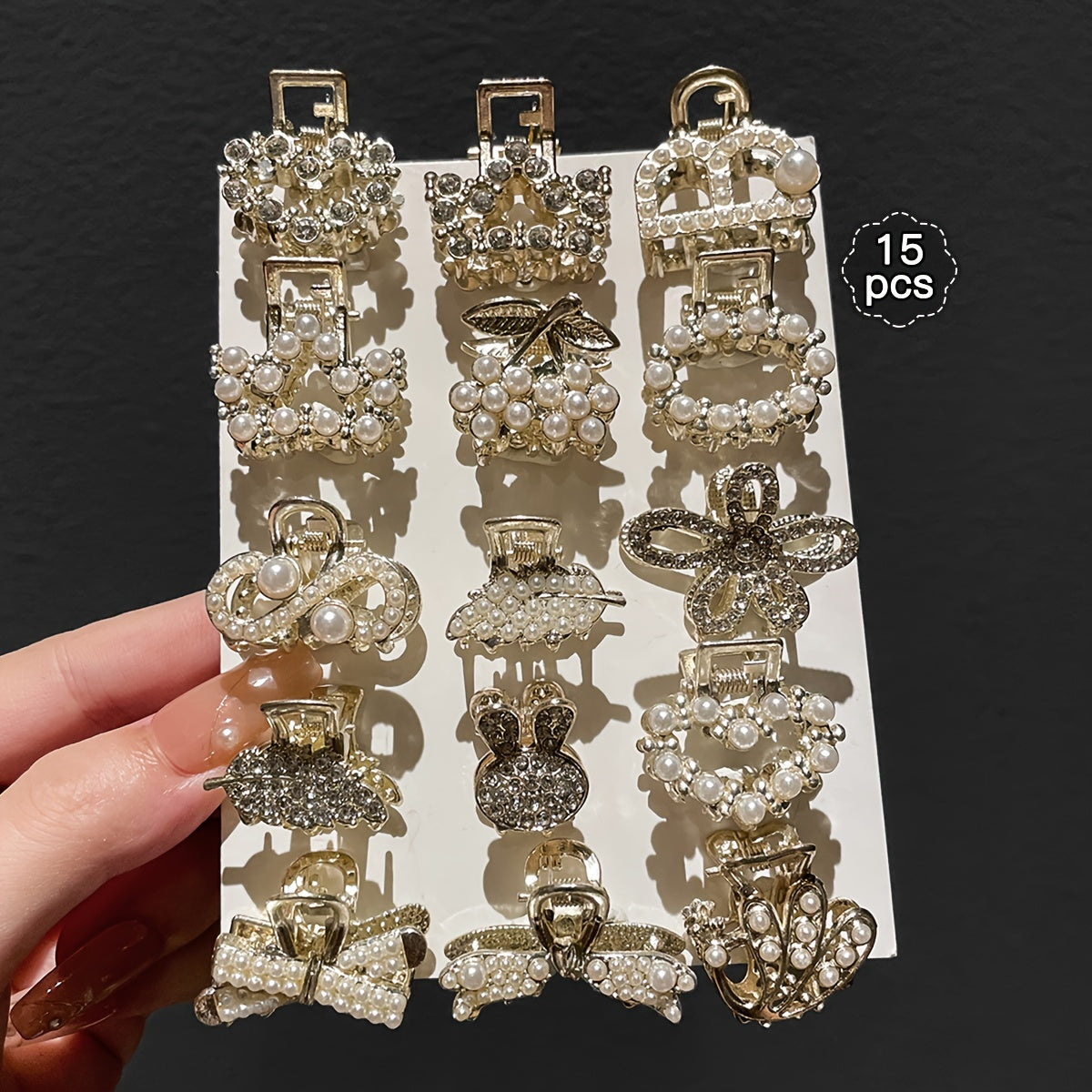 15pcs Women's Imitation Pearl Hair Grab Clips for Side and Back of Head