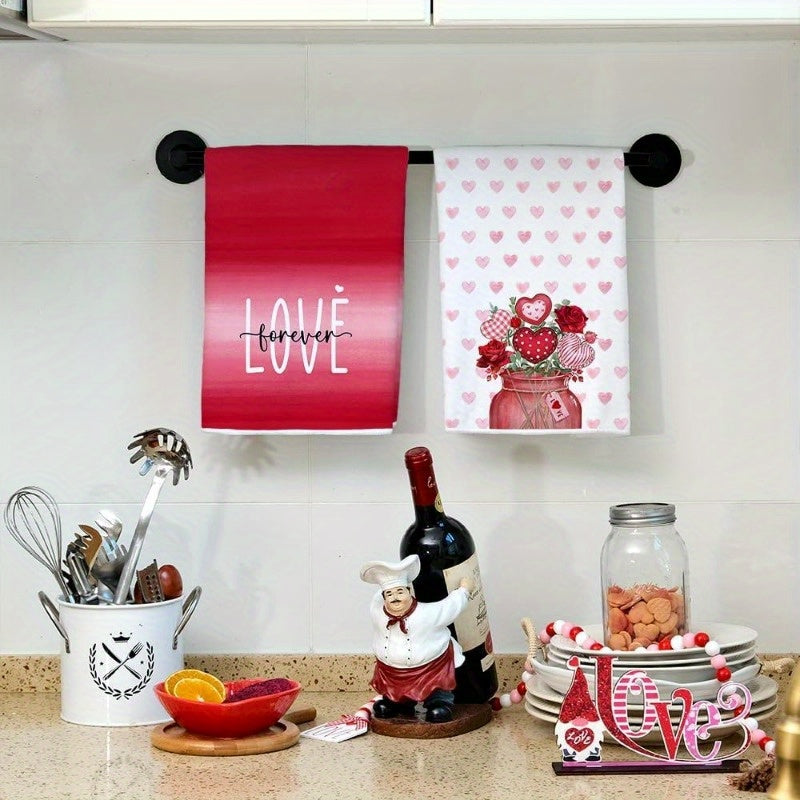 Enhance your kitchen decor with this set of 2 kitchen towels, each measuring 18 by 66.04 cm. These towels are perfect for celebrating Valentine's Day and Mother's Day, featuring a beautiful pink rose love vase design. Ideal for drying dishes and adding a