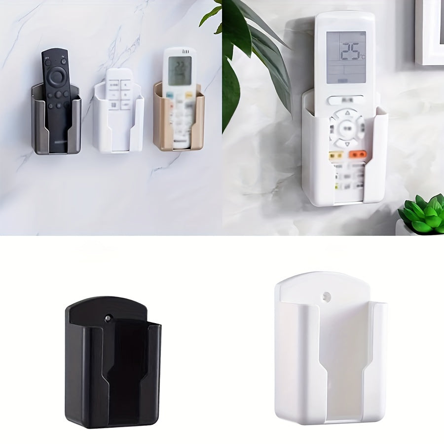 Wall-mounted storage organizer for TV, air conditioner, and remote controls - holds 2 pieces. No-drill adhesive holder for phone chargers and more. Ideal for organizing storage boxes.