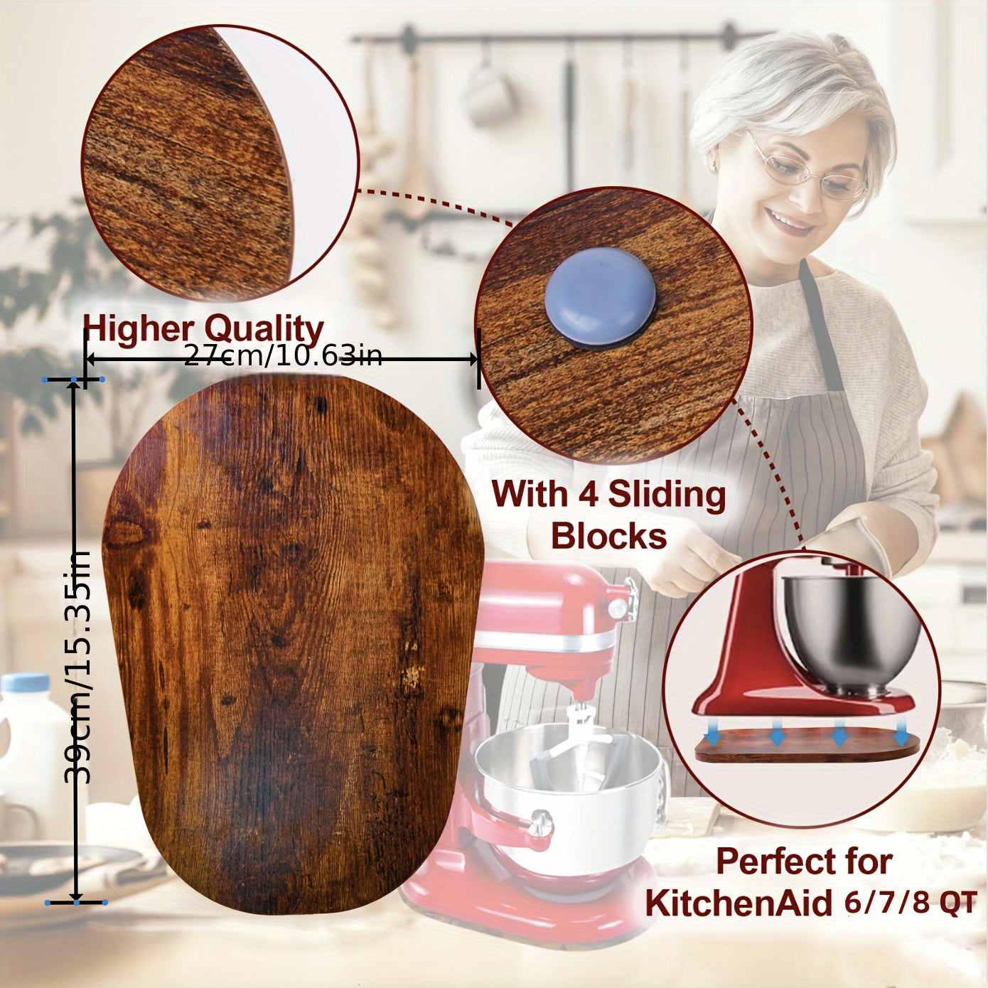 High-Quality Wooden Mixer Slider designed for KitchenAid Stand Mixers - Compatible with 4.5/5/6/7/8 Quart Models, Made from Non-Toxic Materials