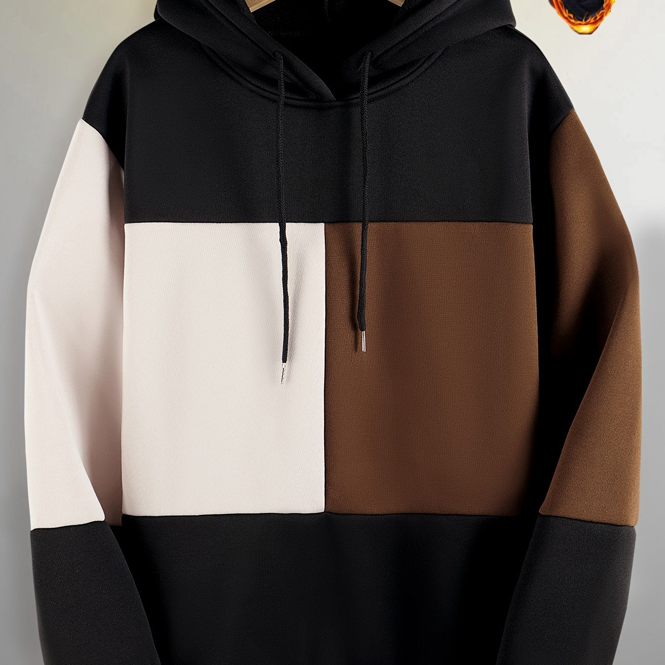 Plus Size Men's Contrast Color Hooded Sweatshirt for Spring, Fall, Winter