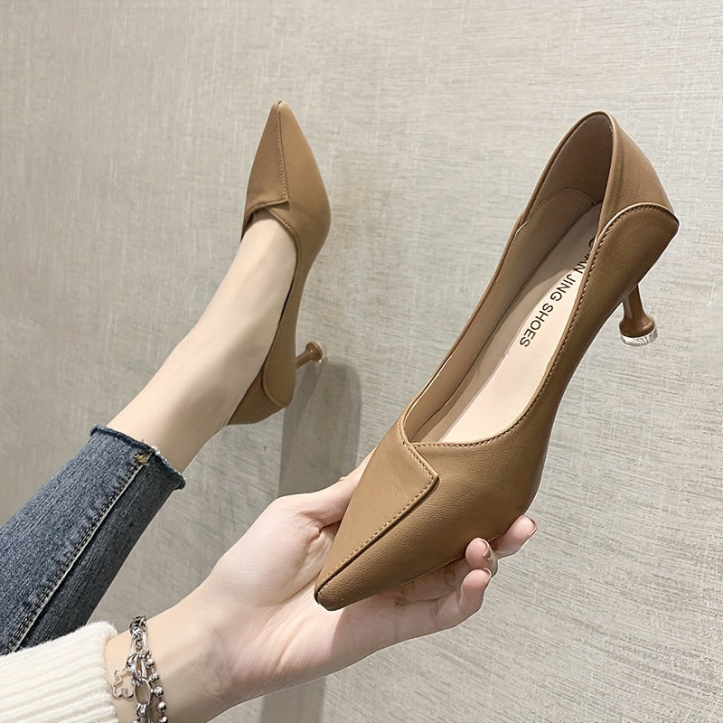 Women's Solid Color Court Pumps with Kitten Heels, Pointed Toe - Perfect for Office Wear