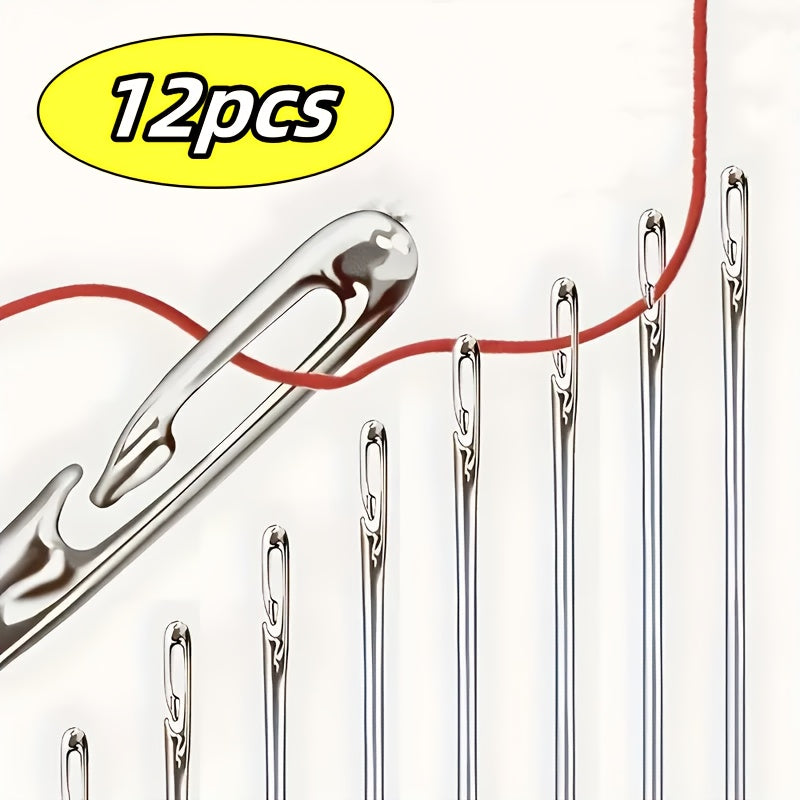 12-Pack perforated stainless steel sewing needles for handmade household products, suitable for the elderly. Ideal for manual sewing and quilting.