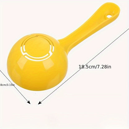 Large yellow plastic rice ball mold with easy-release feature, non-stick half-sphere design, and built-in strainer for kids' meals.