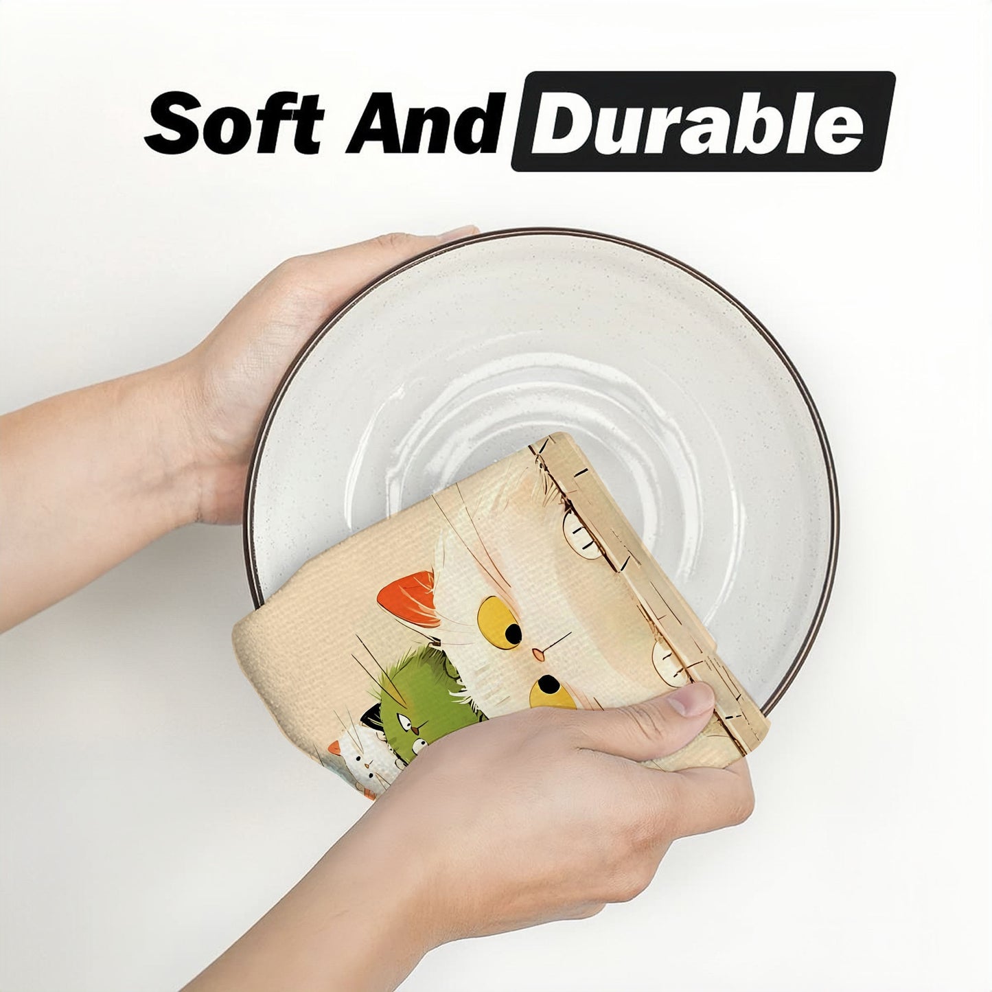 2 adorable kitten kitchen towels made of ultra-soft microfiber, ideal for drying hands and dishes. Machine washable and perfect for gifting on housewarmings, birthdays, or Mother's Day.