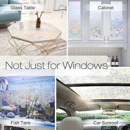 Spurtar Privacy Window Film with UV Blocking, 3D Crescent Design, Self-adhesive, Heat Control for Home, Kitchen, Office - Rainbow Effect