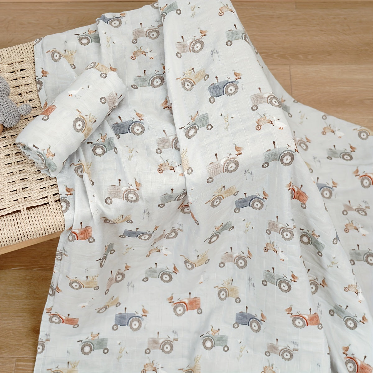 Bamboo Cotton 2-layer Blanket with Soft Muslin Swaddle Wrap, Digital Print, Size 119.38*109.22cm