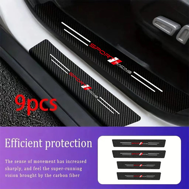 9pcs Car Door Sill Guards with Racing Emblem - Anti-Slip, Scratch-Resistant PVC Welcome Strips, Easy Install, Fits All Cars