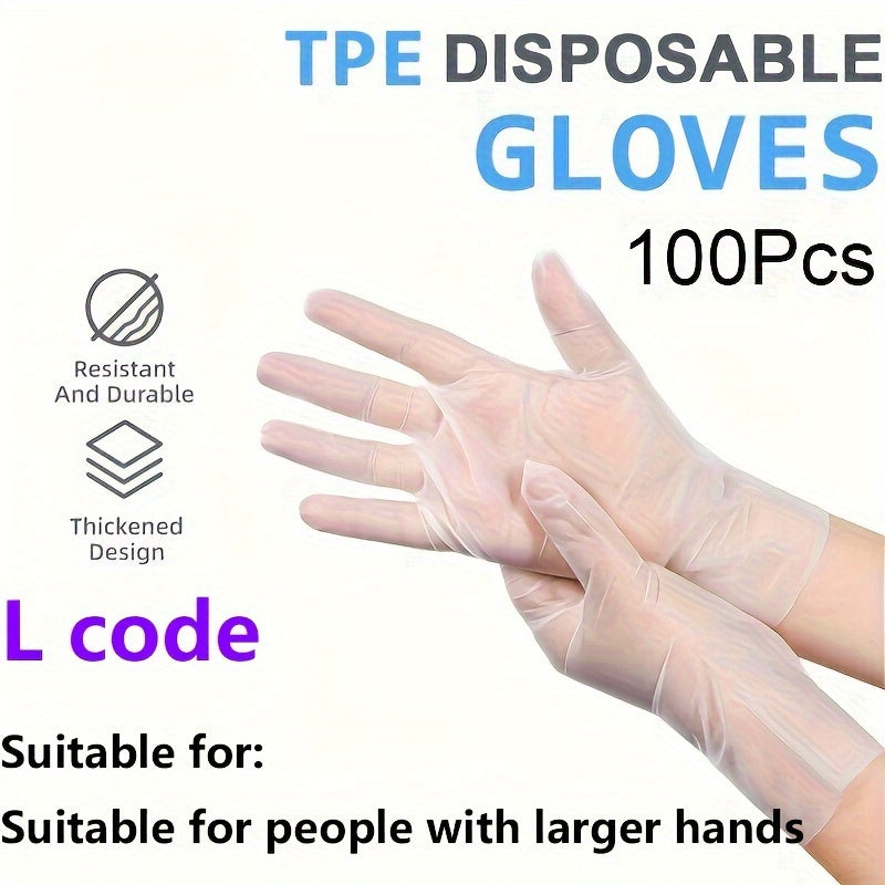 Pack of 100 Waterproof TPE Disposable Gloves - Clear, Non-Toxic, Durable, Rip-Resistant, Ideal for Kitchen, Bathroom, Cleaning, Food Handling, Automotive & Painting Tasks