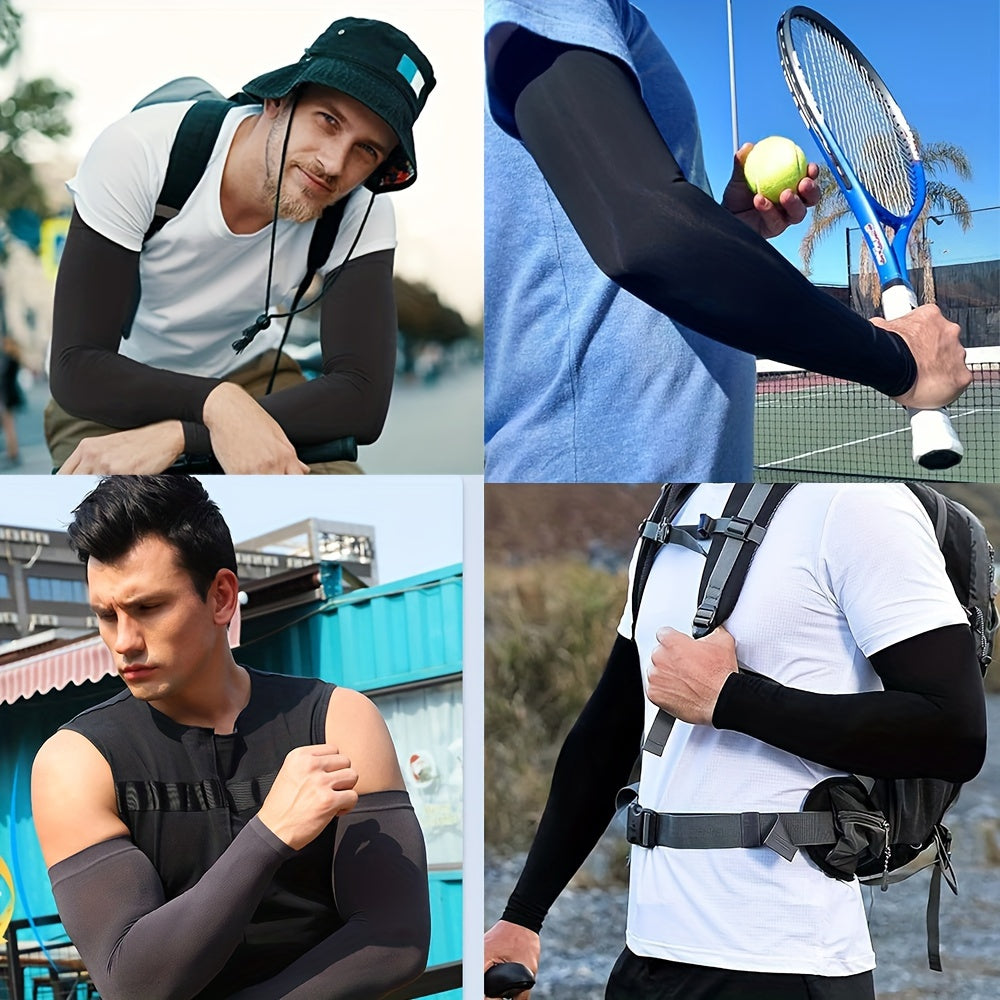 3 pairs of cooling arm sleeves made of ice fabric for sports and daily use, providing breathable, stretchable, quick-drying, and sun protection for summer activities and cycling.