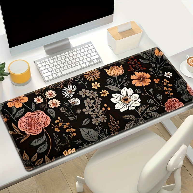 White Floral Rubber Desk Mat: Non-slip, washable, thick & durable. Ideal for office and home workspace. Suitable for laptop, keyboard, and mouse. Artistic design. Washable desk pad.