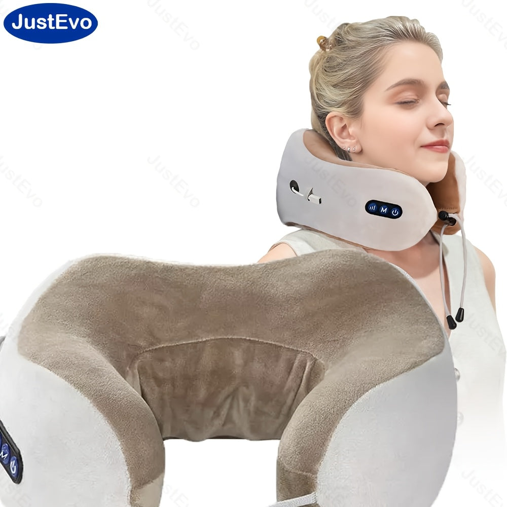 JUSTEVO Electric U-Shaped Neck Massager with USB Charging Neck Pillow, Hypoallergenic and Portable with Rechargeable Lithium Battery.