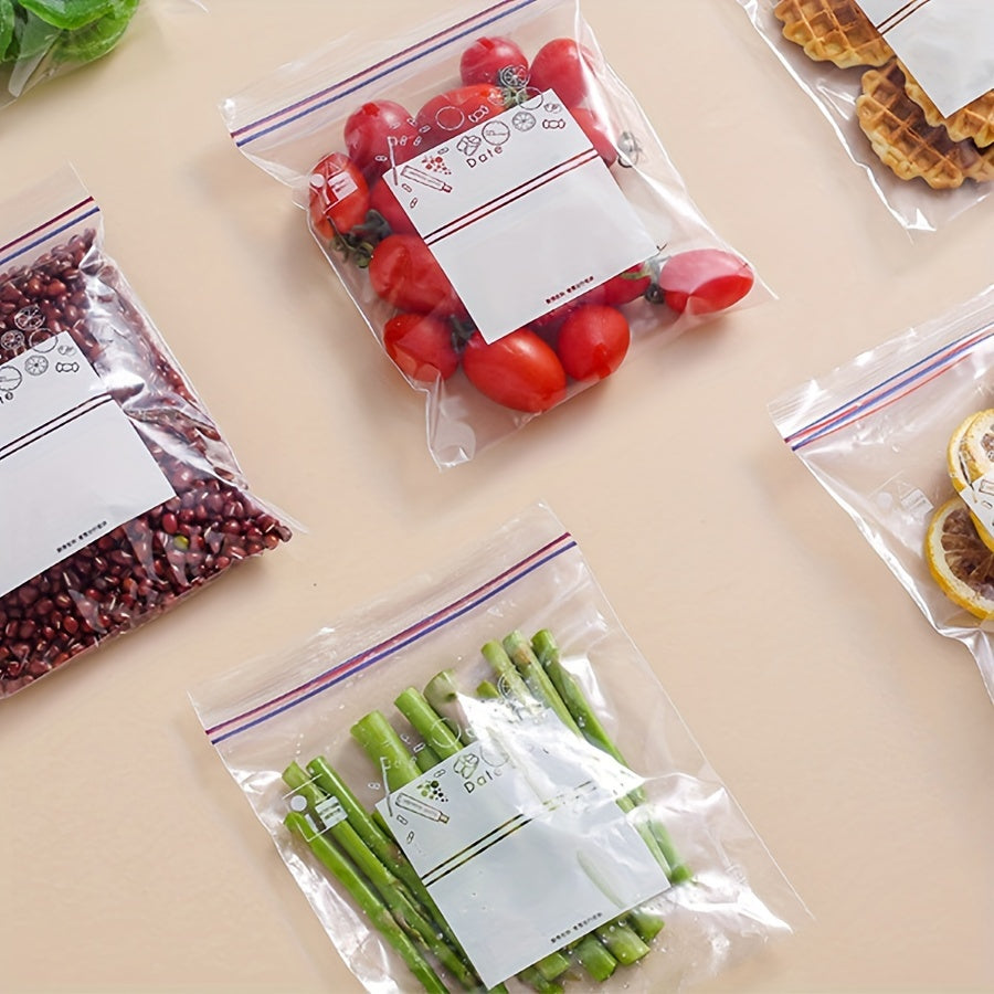 Set of 65 reusable vacuum sealer storage bags with ziplock closure. BPA-free and transparent, these multi-size bags are perfect for storing fruits, vegetables, snacks, and for sous vide cooking. No electricity needed, making them an essential for both