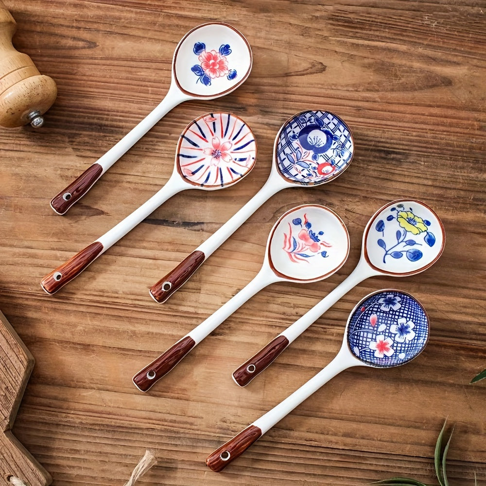 Gift box set with 4/6 creative ceramic dessert spoons, perfect for new year tableware or as a gift for friends.