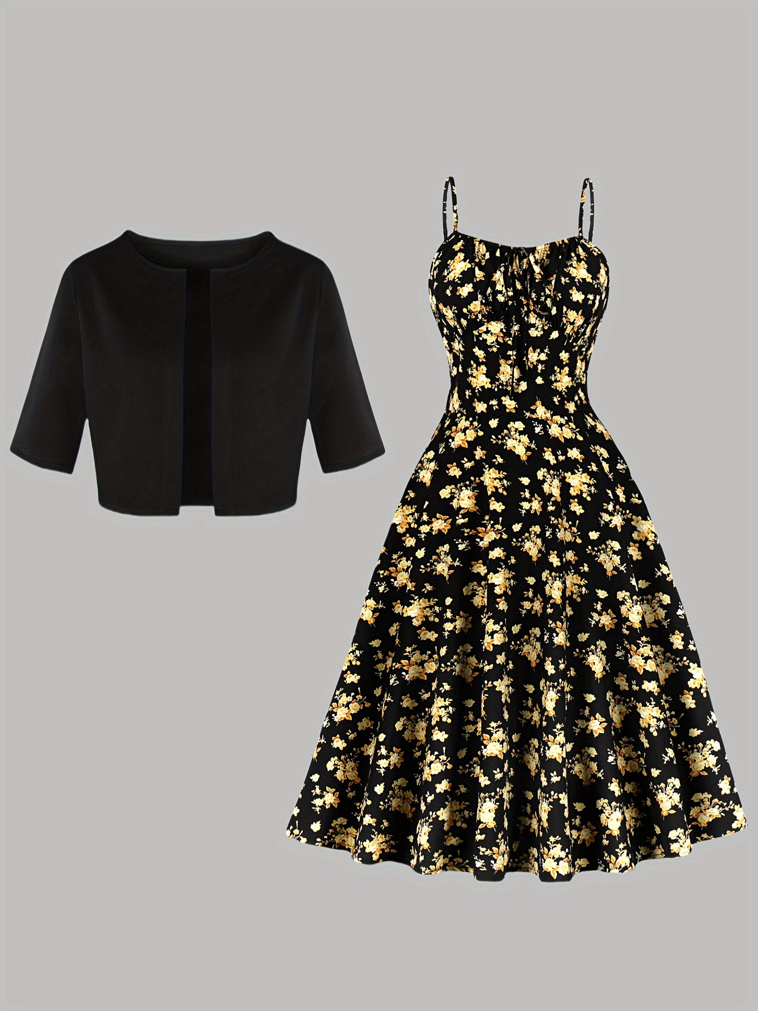 Leopard Print Spaghetti Strap Dress and Blazer Set, 100% Polyester, Fall/Winter Collection