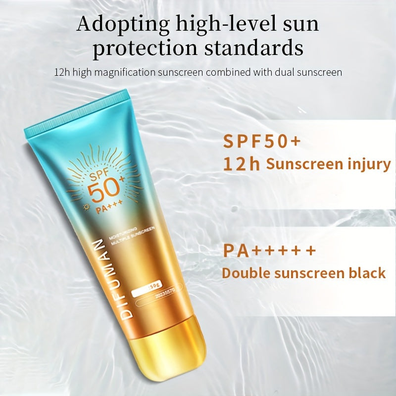 2x50g SPF 50+ PA+++ Sunscreen for Sensitive Skin with Plant Extracts, Non-Greasy Moisturizing Formula - Ideal for Beach Use