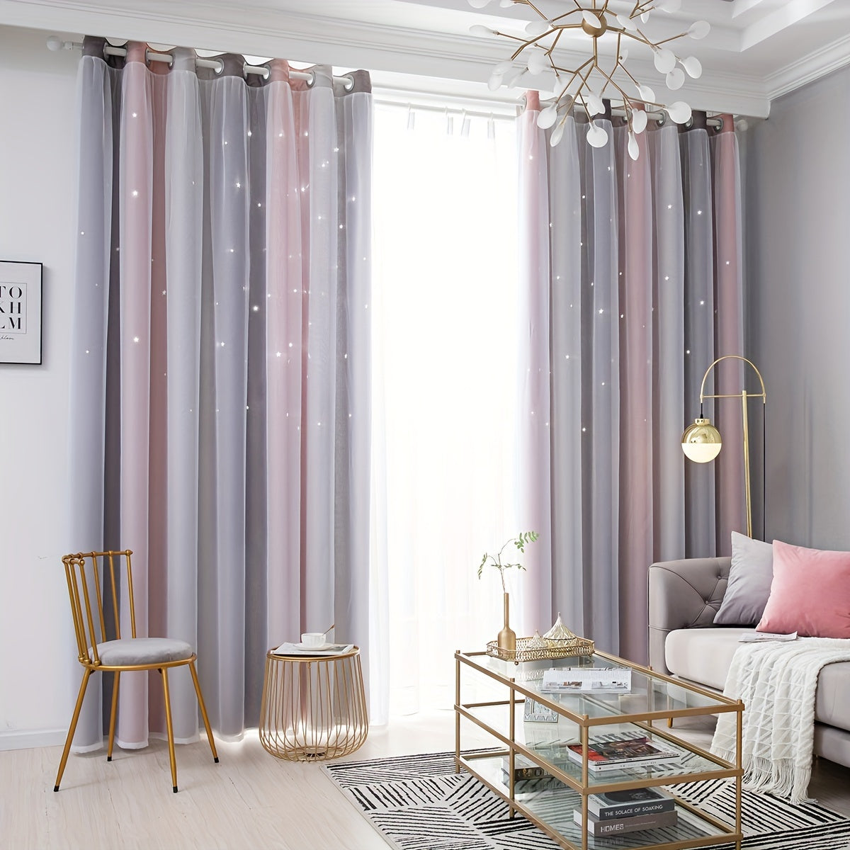 Gradient Hollow Star Blackout Curtains for Bedroom and Living Room Home Decor