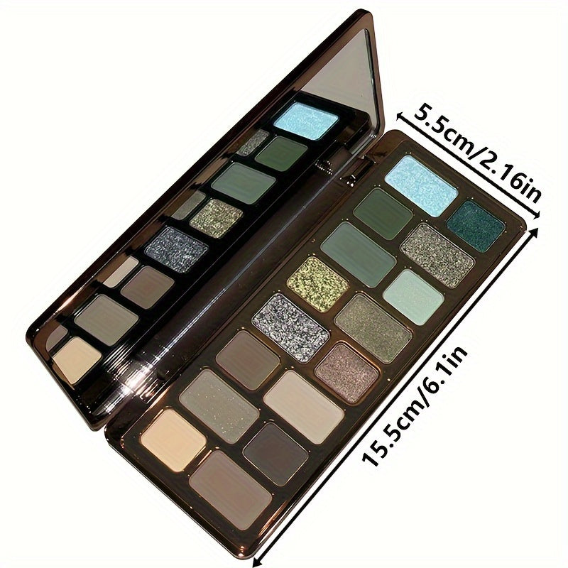 16-color Eyeshadow Palette with Matte, Shimmer & Glitter Finishes - Grey, Green, Earth Tones for Smoky Retro Looks, Highlighter & Blush Multi-Use Makeup Palette, Compact Design for