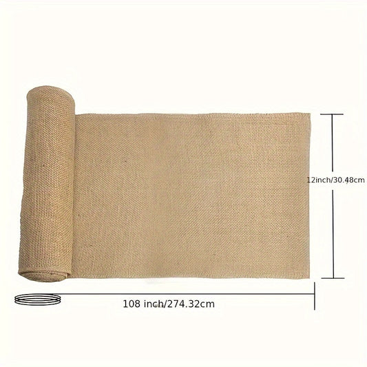 Rustic burlap table runner ideal for weddings, parties, banquets, and restaurants. Made of woven jute with fringed edges, adds vintage farmhouse style to dining tables.