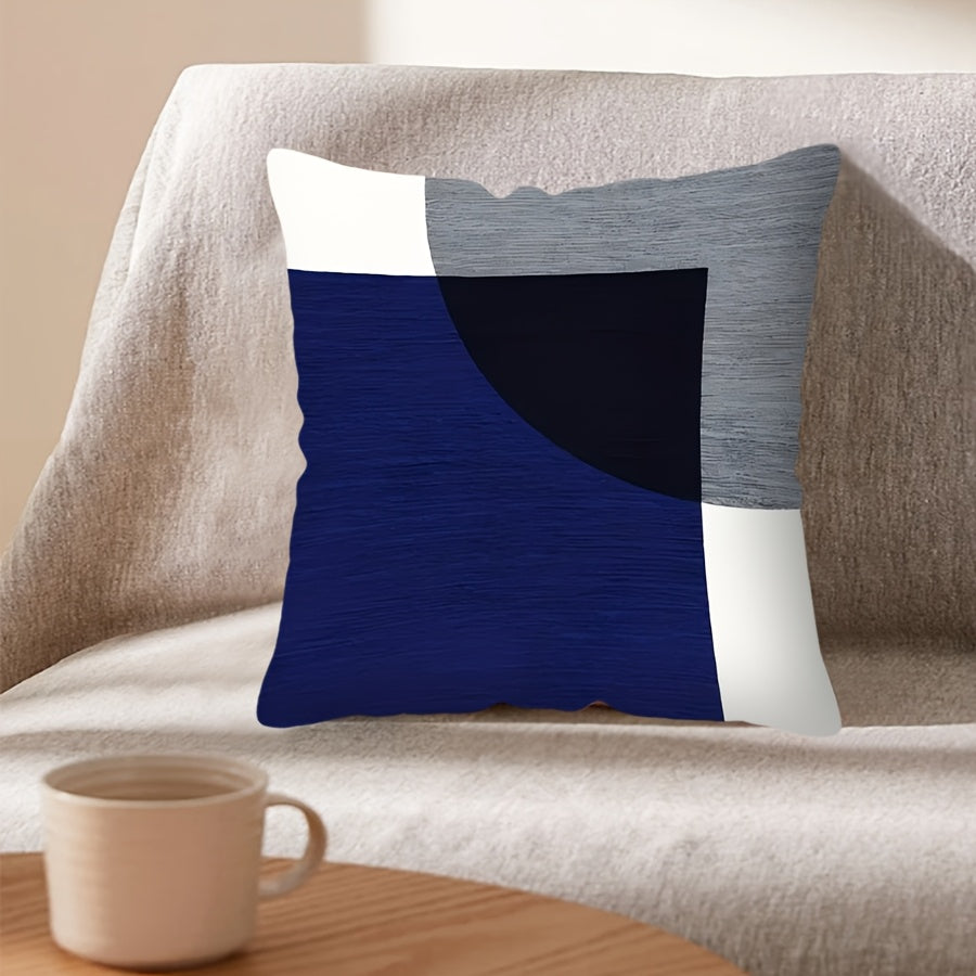 Chic Navy Blue & White Geometric Throw Pillow Cover, 1 Piece, 44.96cm Square, Modern Boho Decor with Zipper Closure, Made of Machine Washable Polyester, Perfect for Living Room & Bedroom - Insert not Included