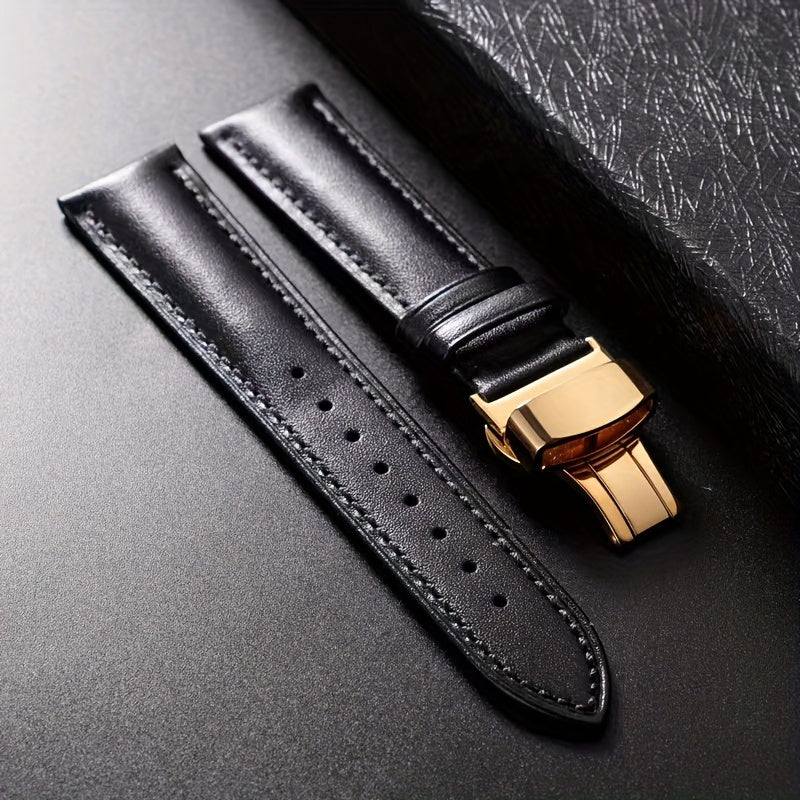 PU Leather Watchband with Solid Automatic Butterfly Buckle, Available in Various Sizes, Perfect for Business Attire or Gifting