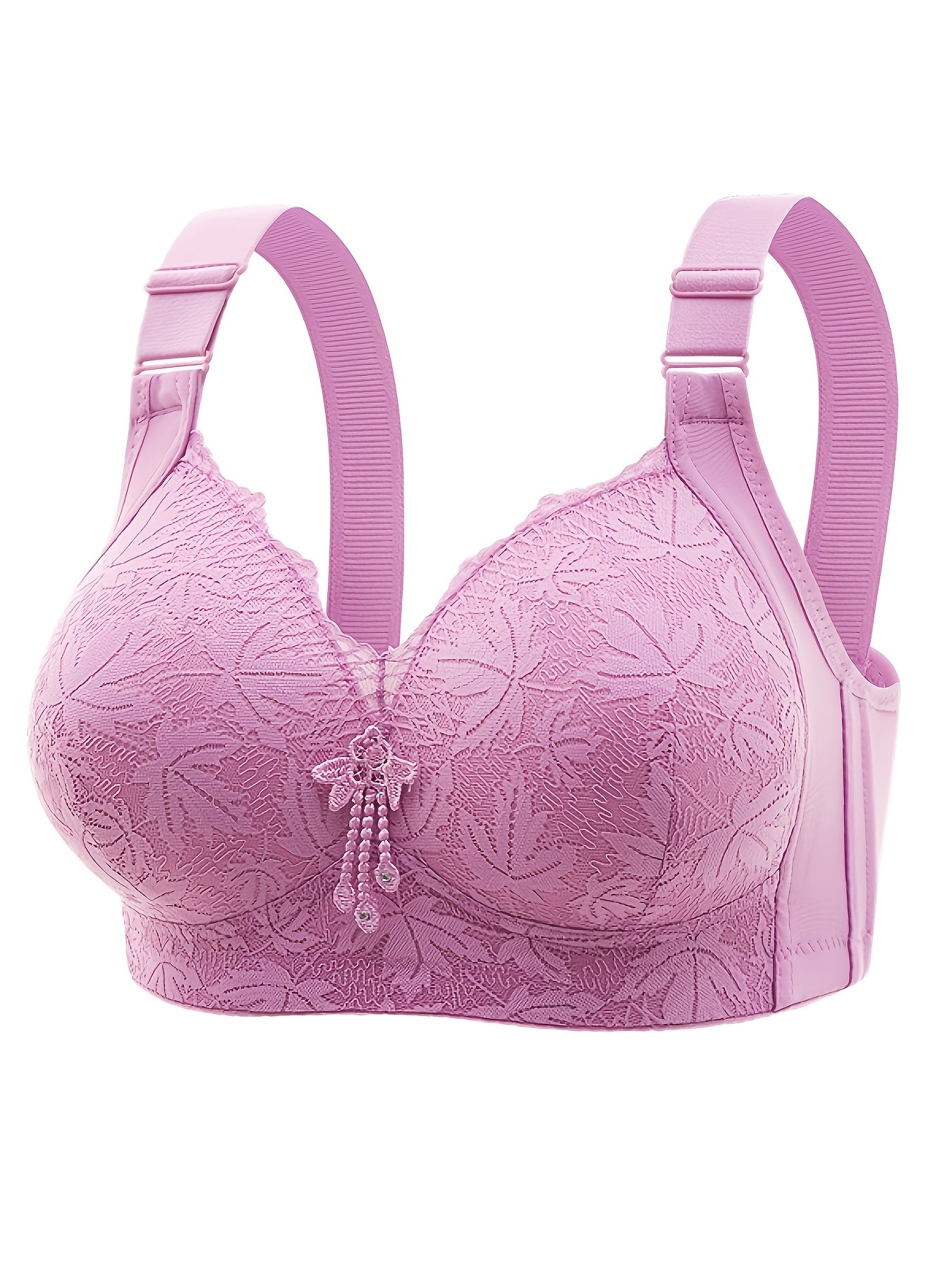 2 Elegant Lace Detail Wireless Bras for Women with Breathable Thin Cups and Glossy Finish, Non-Removable Pads of Nylon/Elastane.