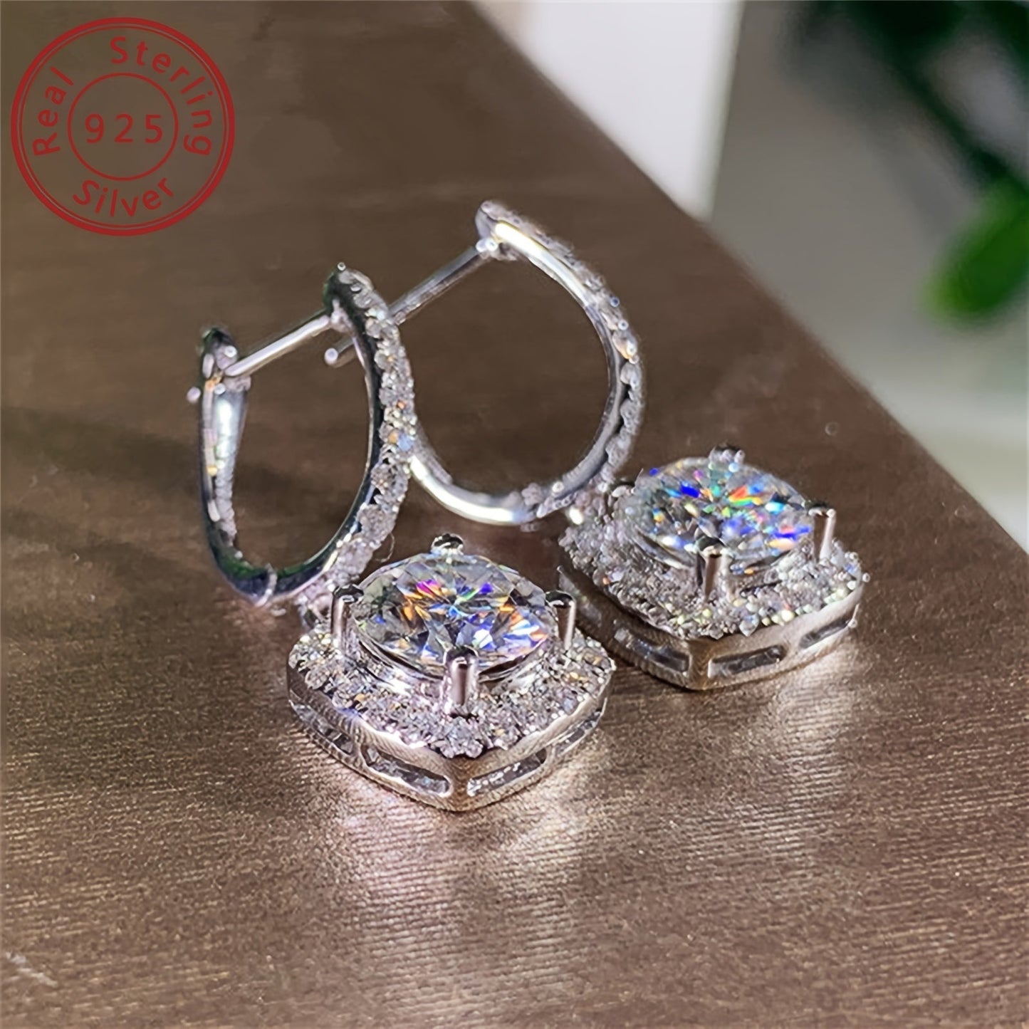 18k Gold Plated Inlaid Moissanite Sterling Silver Drop Earrings - Elegant Jewelry for Women Perfect for Engagement, Wedding, Evening Party, or as Gifts