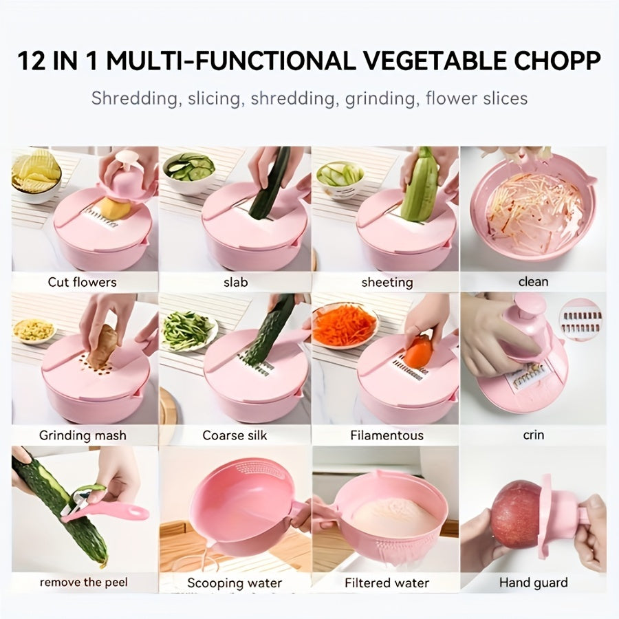 Effortless and Easy-to-Clean 12-in-1 Versatile Vegetable Chopper - Perfect Kitchen Tool for Slicing, Dicing, and Grating Potatoes, Carrots, and Radishes, Suitable for Home and Commercial Use