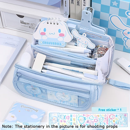 1 piece SANRIO 9-Layer Large-Capacity Multi-Functional Pen Case made of Oxford Cloth featuring Kulomi & Melody Cute Cartoon Style, ideal for organizing student stationery. Waterproof and