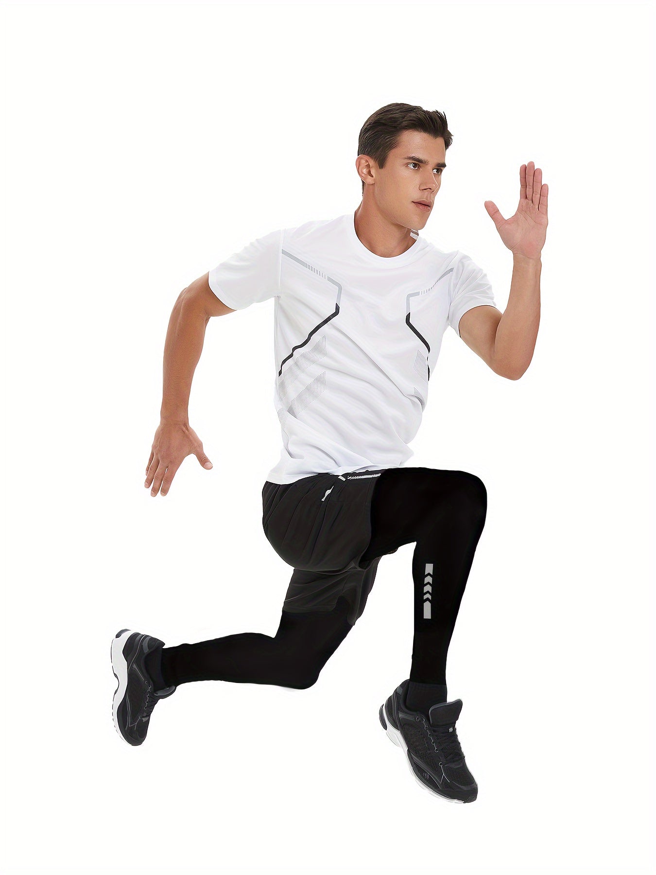 Men's sportswear set for running and gym, designed for all seasons with quick-dry fabric. Perfect for morning runs and cycling with tight-fitting gear.