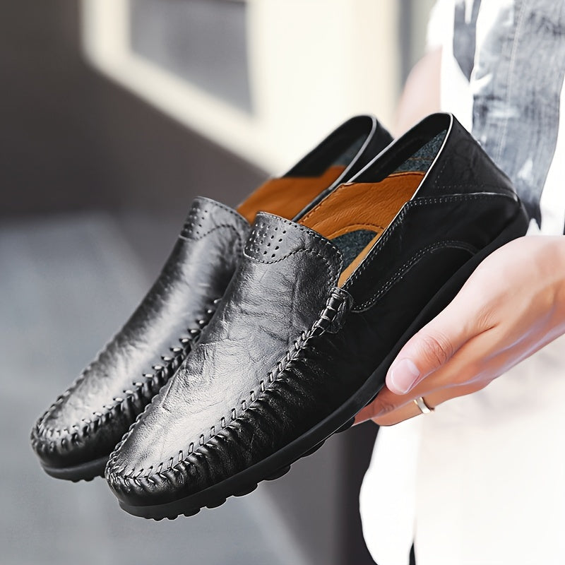 Handmade stitching men's loafer shoes for casual slip-on style by CLOHOO.