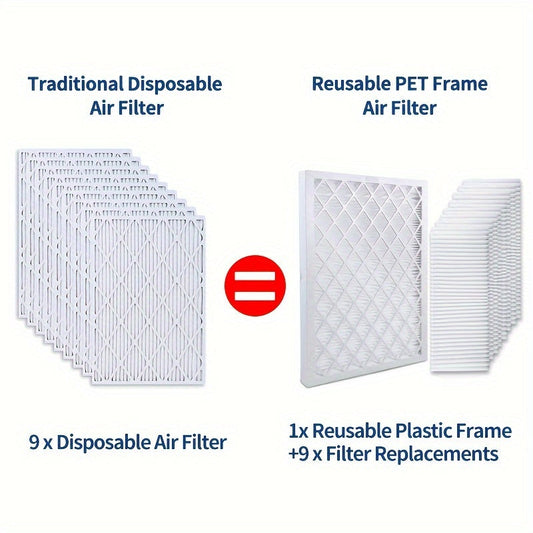 TOPWELL MERV 13 Air Filter with Plastic Frame, 35.56x35.56x2.54 cm - Pack of 9 Filters, includes 9 Filter Replacements, Reusable AC/HVAC Furnace Filters, MPR 1800