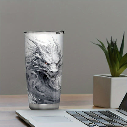 Stainless steel tumbler featuring a 3D dragon design, leak proof and BPA free. Vacuum insulated for outdoor activities. Ideal gift for holidays and birthdays.