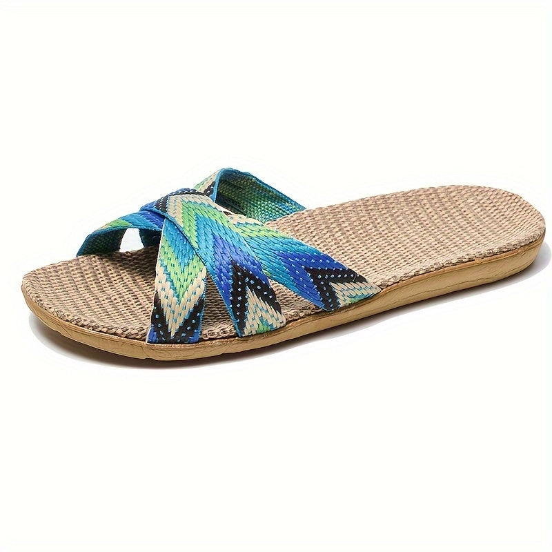 Women's Striped Linen Slippers - Comfortable Summer Fashion with EVA Sole