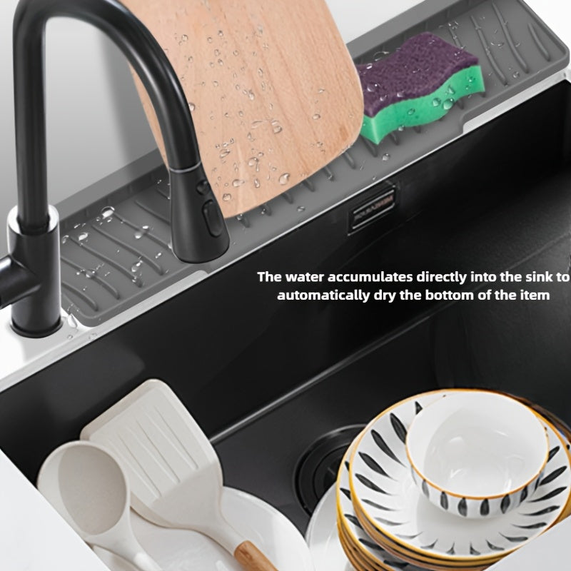 Get the 1pc FlexiGuard Silicone Sink Splash Guard and Drip Catcher Tray for Kitchen & Bathroom - Slim Water Barrier with Anti-Slip Countertop Protection Mat.