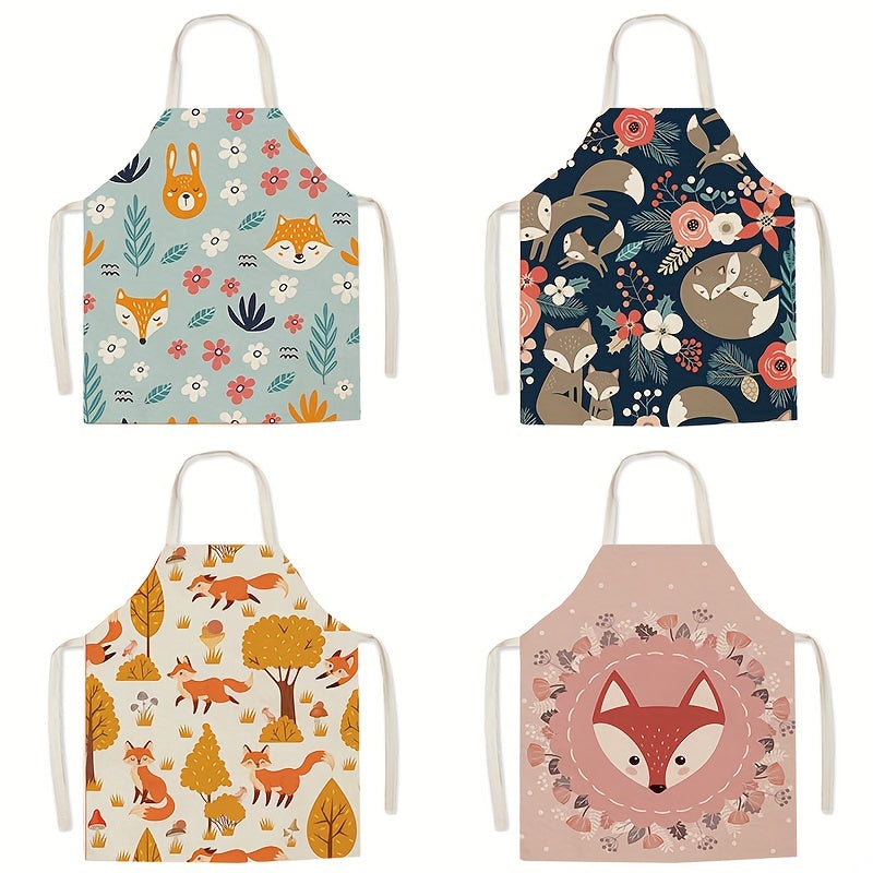 Fox-themed polyester apron with oil and stain resistant protection, made from 100% woven polyester.