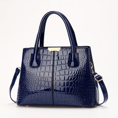 A glossy crocodile pattern handbag perfect for Mother's Day, Easter gatherings, and elegant commuting, with a large capacity and simple design.