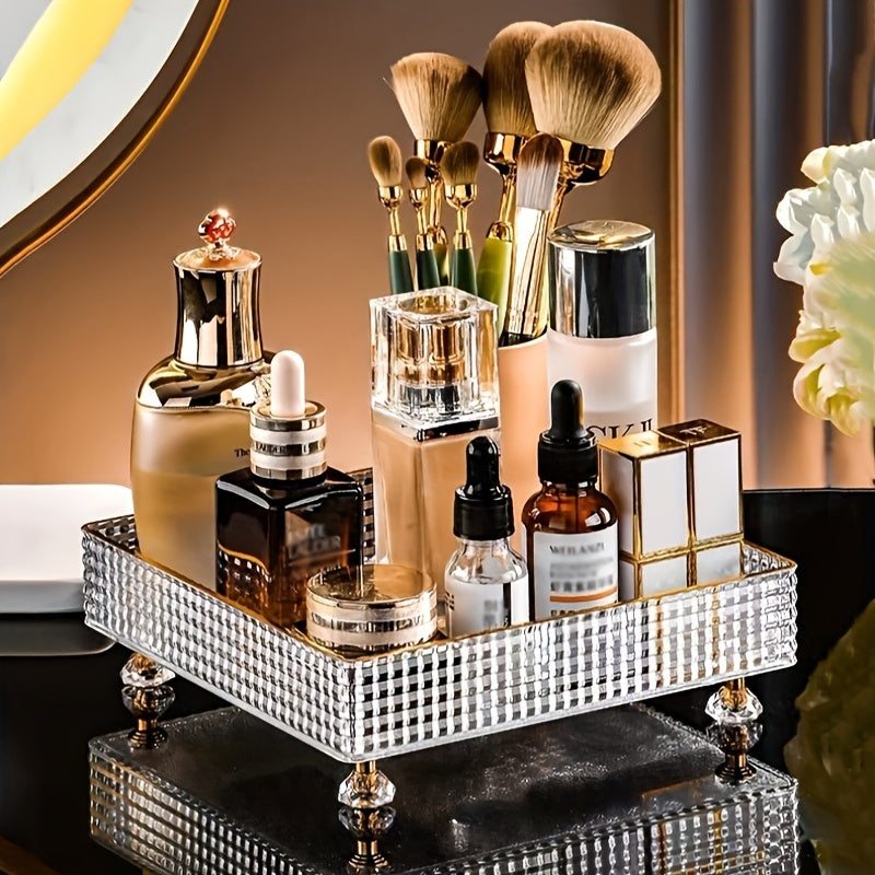 1pc Cosmetic Storage Rack with Desktop Bathroom Tray for Perfume and Makeup Organization, including a Ring Storage Tray, Home Decor and Bathroom Accessories.