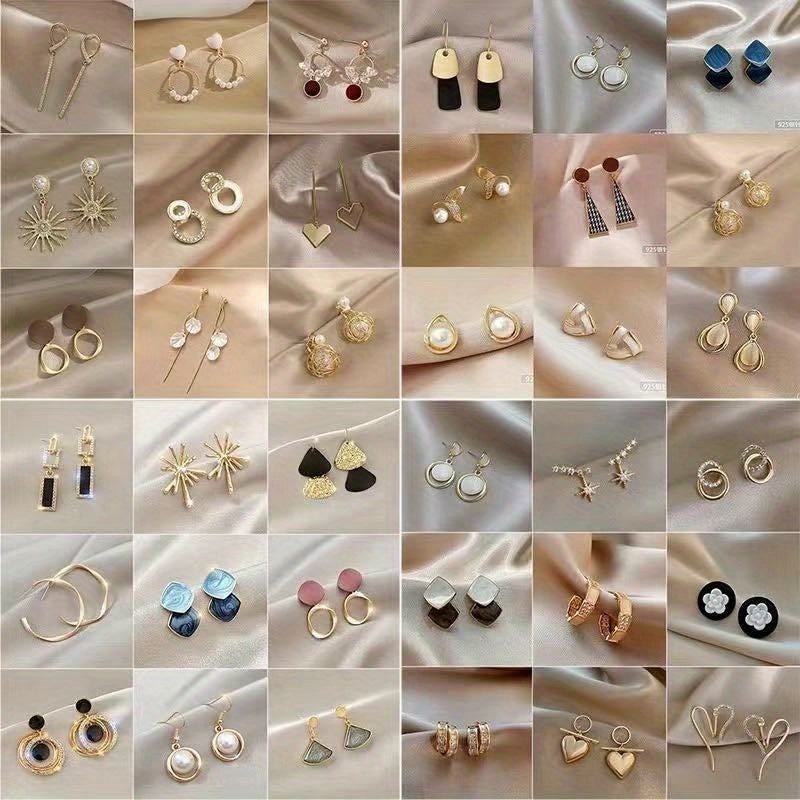 25 pairs of elegant 925 sterling silver earrings with rhinestones and beads, ideal for daily wear and special occasions. Variety of styles in a diverse earring set, perfect for women.