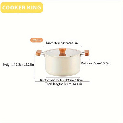 The Stainless Steel Stockpot from COOKER KING holds 5.6L, making it a Large Soup Pot with Lid and Double Handles. It is Non-Coated and Induction Compatible, perfect for making Stews and Soups. The pot has a 22cm diameter.