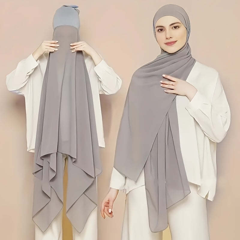 Chic chiffon instant hijab with built-in undercap for women's outdoor wear.