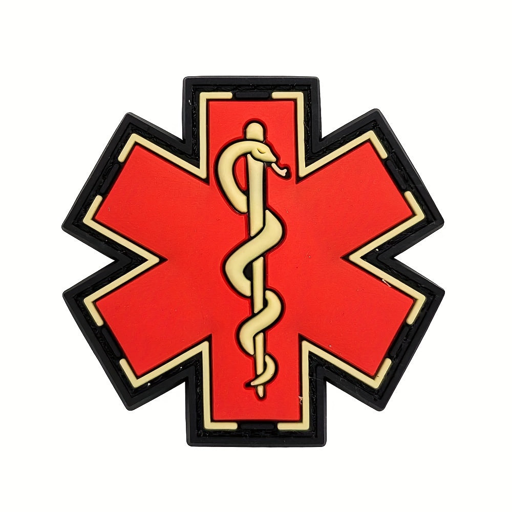 Paramedic PVC Rubber Badge featuring the Star of Life - A soft and durable first aid emblem perfect for attaching to backpacks and clothing.