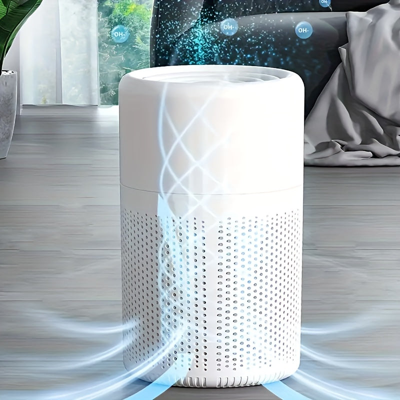 USB-powered portable HEPA air purifier with scented sponge eliminates odors, dust, pollen, and pet dander in home and office settings with touch control.