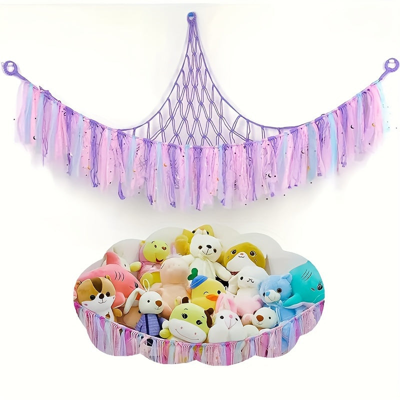 Bohemian Handwoven Toy Storage Net with Tassels for Stuffed Animals - Perfect Organizer for Halloween and Christmas Gifts