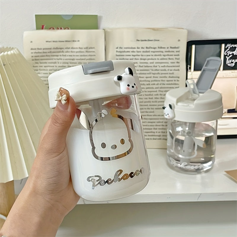 SANRIO Cute Mini Portable Water Bottle with Straw, 1pc, Stylish and Easy to Carry for Couples' Travel, Oval Shape, Hand Wash Only, PVC Free