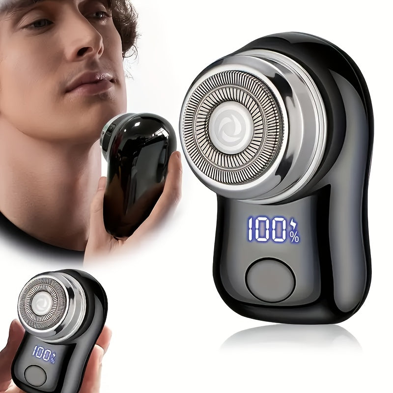 Compact USB rechargeable electric shaver with dual magnetic head for wet and dry shaving, ideal for home, office, and car use, essential for travel.