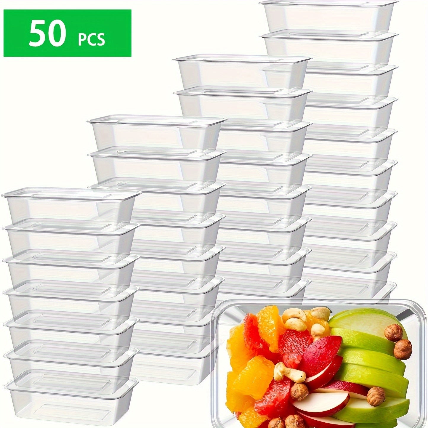 Choose from 10, 30, or 50 pieces of 28oz BPA-Free Transparent Plastic Food Storage Containers with Leakproof Lids. These containers are stackable, microwave safe, and perfect for meal prep, portion control, and storing fruits, nuts, and snacks.