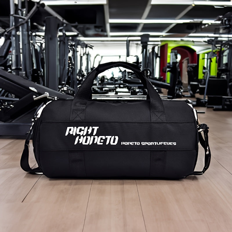 Large capacity gym duffel bag in durable nylon with wet/dry separation, zippered convenience. Available in black in large (48x27x27cm) and small (40x23x23cm) sizes.