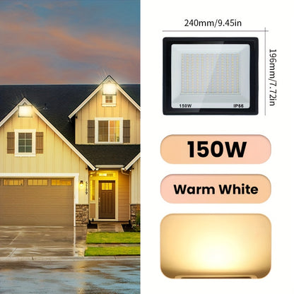 Aluminum LED floodlight suitable for outdoor use, ranging from 10-300W. Ideal for garden or playground lighting.